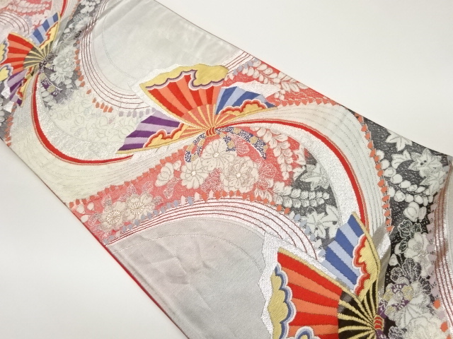 束ね紐に扇・辻が花模様織出し袋帯